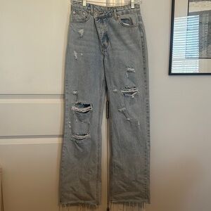 Signature8 Light Blue Distressed Straight Leg Jeans